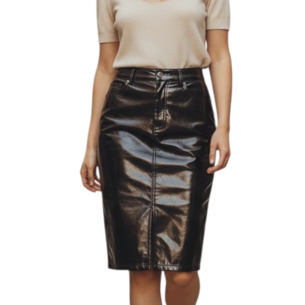 H&M Divided Black Vegan Faux Leather Pencil Skirt